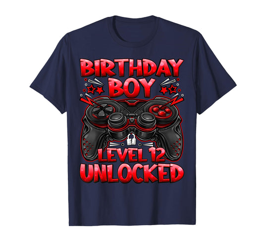 Birthday Boy Level 12 Unlocked 12th Birthday Gaming Gifts T-Shirt