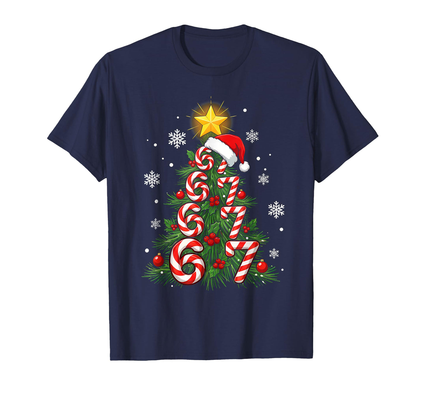 67 Christmas Tree Candy Cane Holiday Six Seven Meme Xmas T-Shirt