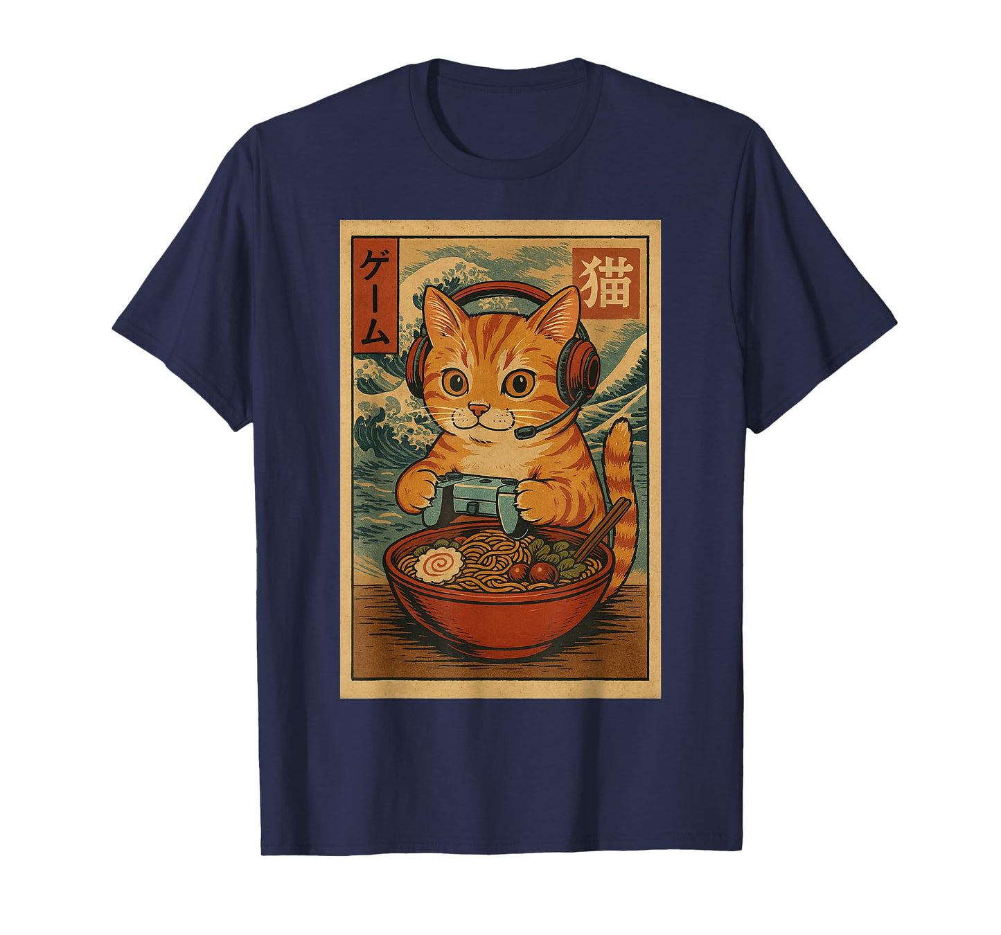 Kawaii Anime Gamer Cat Ramen Retro Japanese Gaming Funny T-Shirt