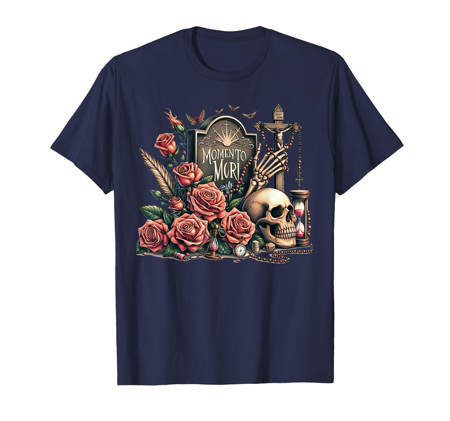 Memento Mori Catholic Crucifix Traditional Latin Mass Skull T-Shirt