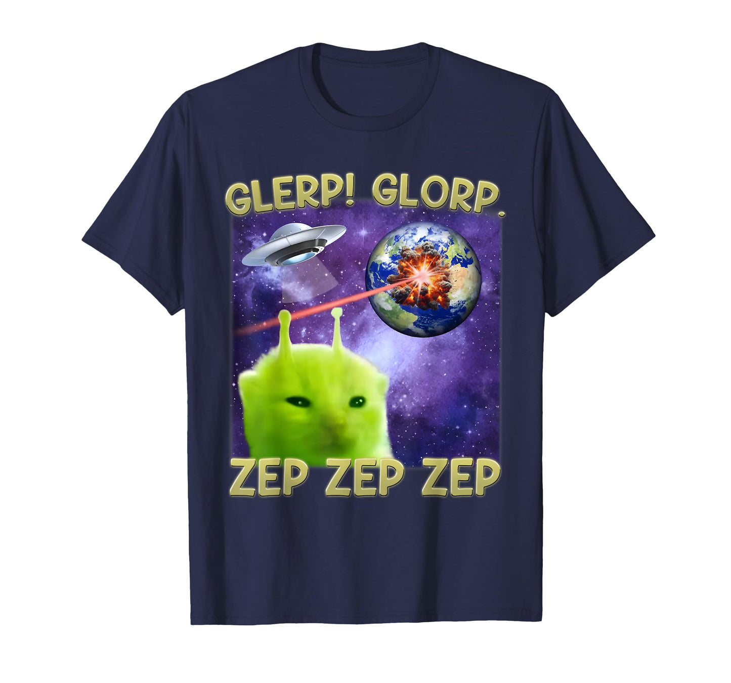 Glerp Glorp Funny Alien Cat Brainrot Dank Memes Men Women T-Shirt