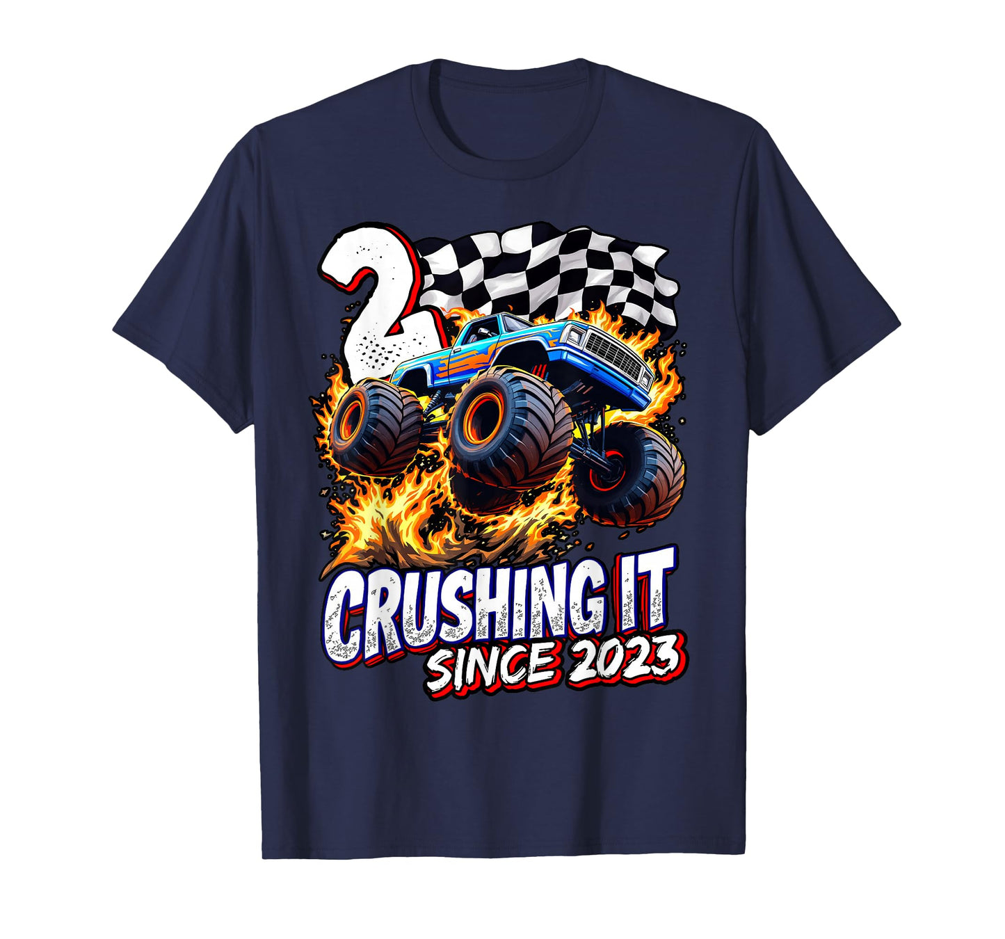 Birthday Monster Truck 2 Year Old Boys 2nd Party Born 2023 T-Shirt