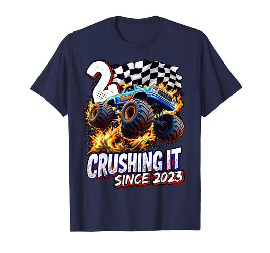 Birthday Monster Truck 2 Year Old Boys 2nd Party Born 2023 T-Shirt