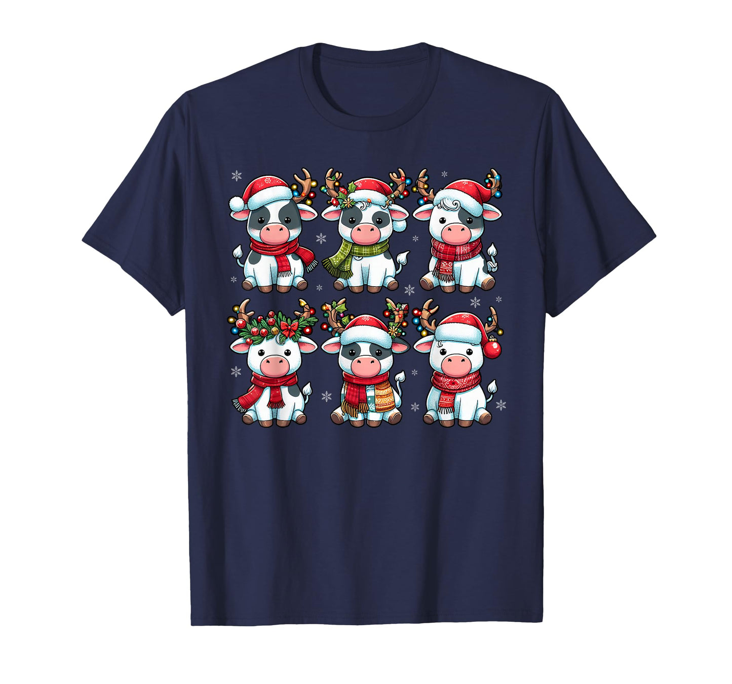 Cute Cow Santa Christmas Lights Funny Xmas Animal Lover T-Shirt