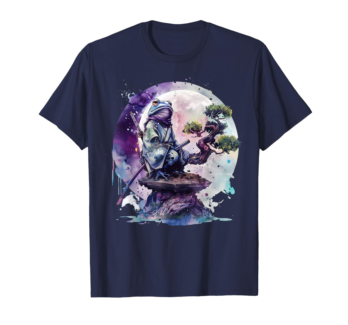 Samurai Frog Artwork Japanese Samurai Frog Anime Watercolor T-Shirt