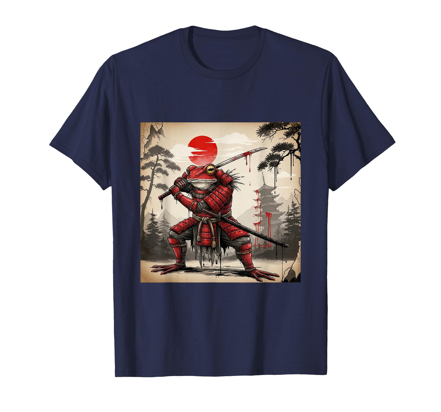 Samurai Frog Warrior Dark Japanese Mythology Design T-Shirt