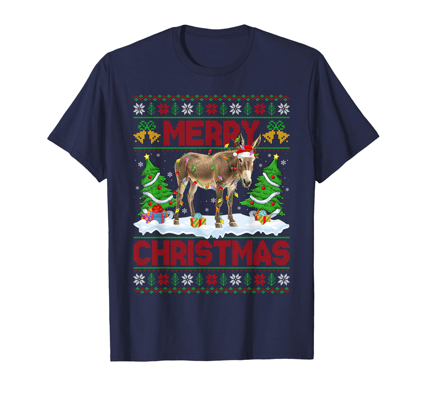 Donkey Mule Ugly Xmas Sweater Funny Animal Lights Christmas T-Shirt