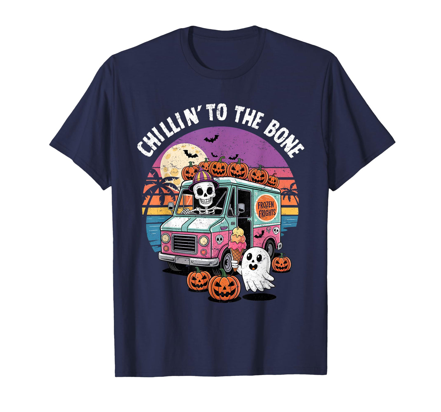 Funny Summerween Skeleton Ice Cream Truck Halloween Tee T-Shirt