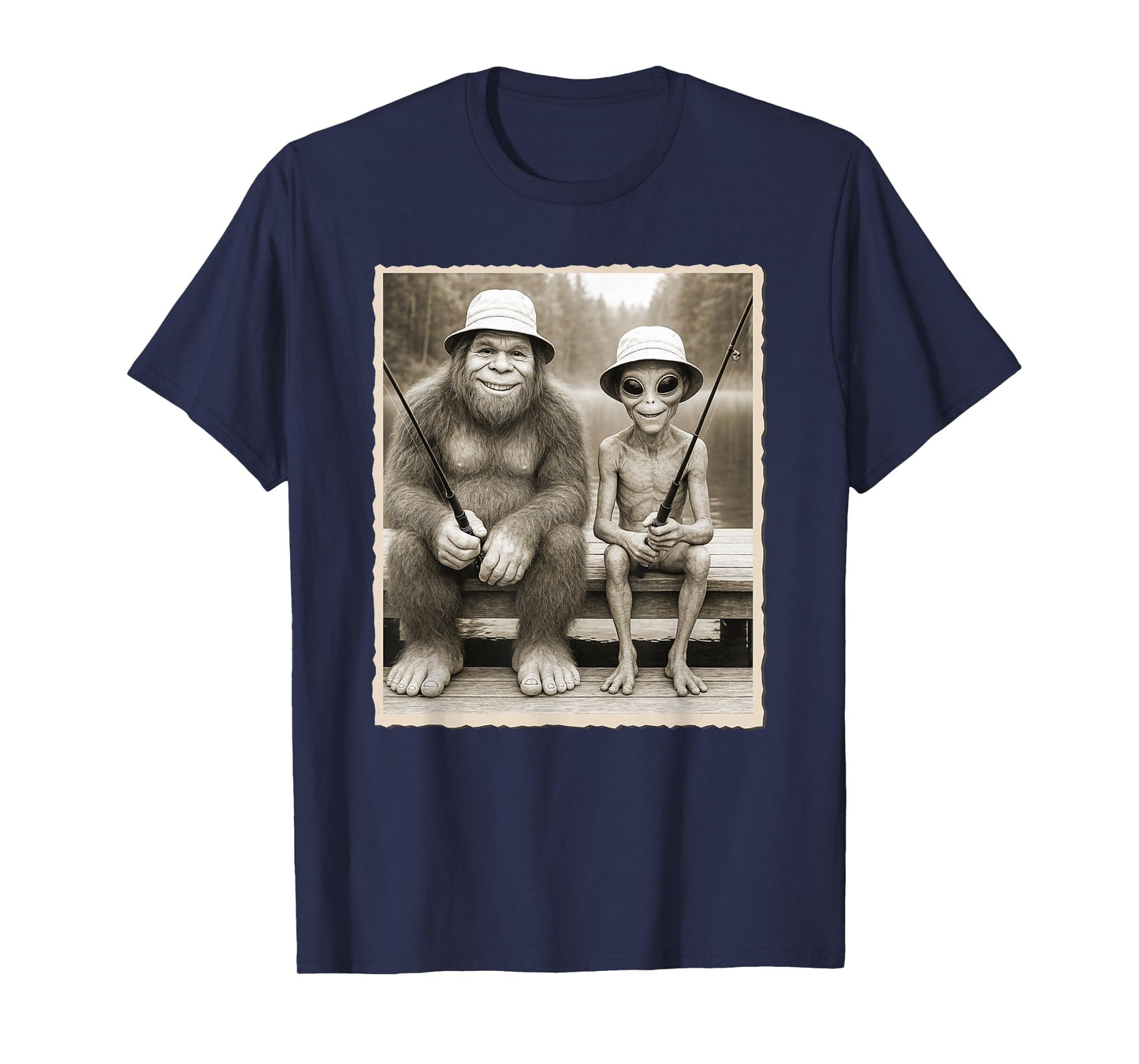 Bigfoot Fishing | Alien & Sasquatch, Fishing T-Shirt