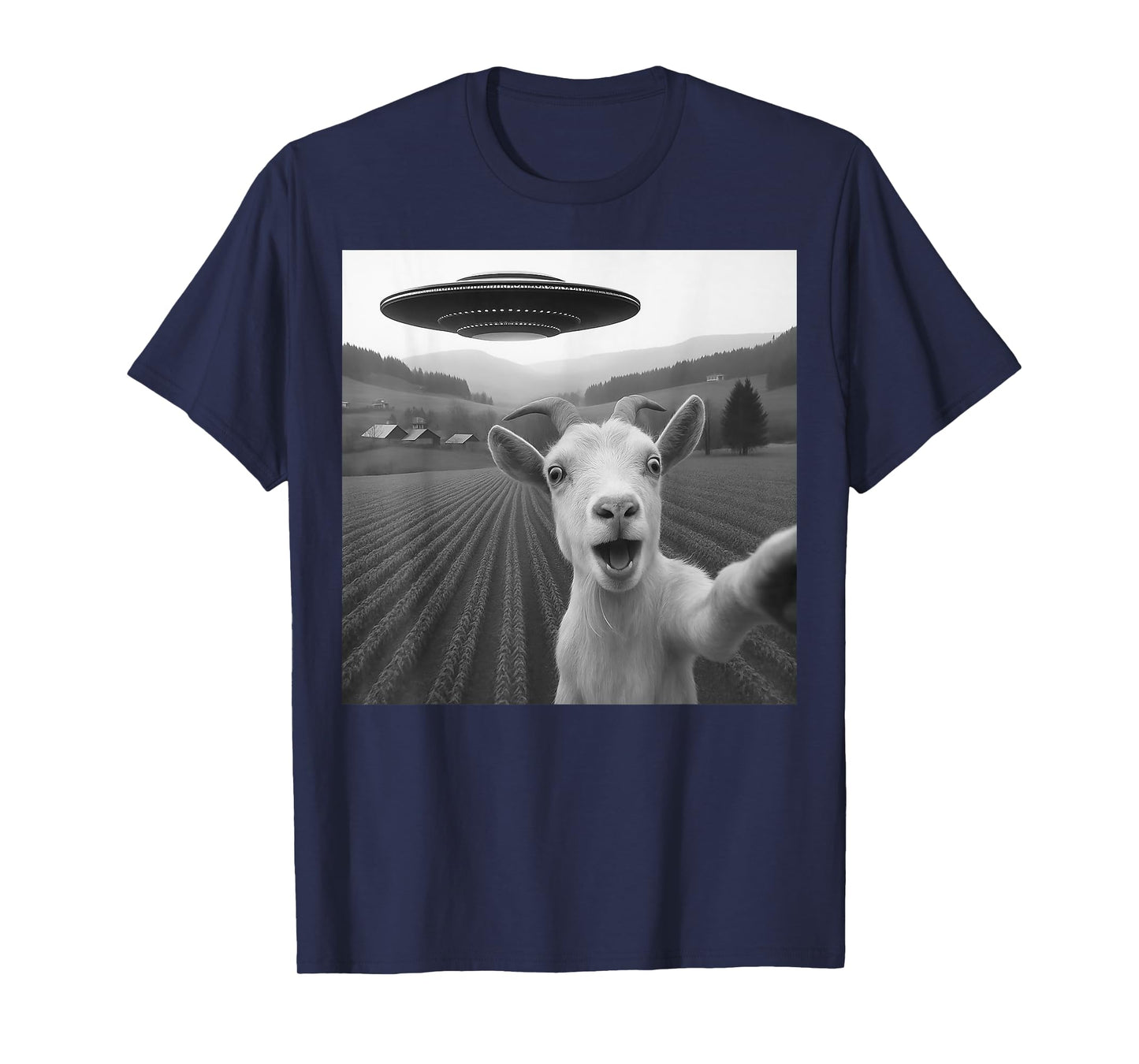 Goat Selfie with Alien UFO Funny Gifts for Men Women Boy Kid T-Shirt