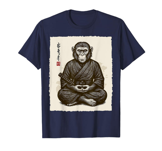 Samurai Warrior Monkey Japanese Katana Bushido Animal Art T-Shirt
