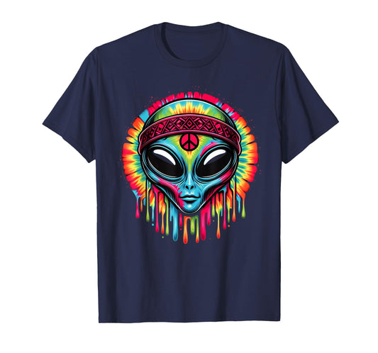Tie-Dye Alien Peace Sign Funny Boho Hippie T-Shirt