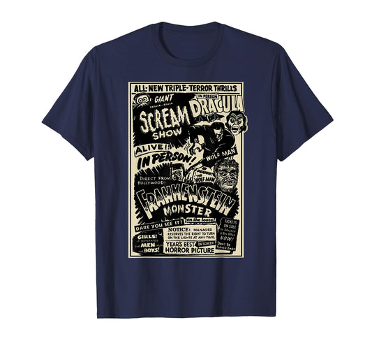 Horror Movie Monster Mummy Dracula Werewolf Frankenstein T-Shirt