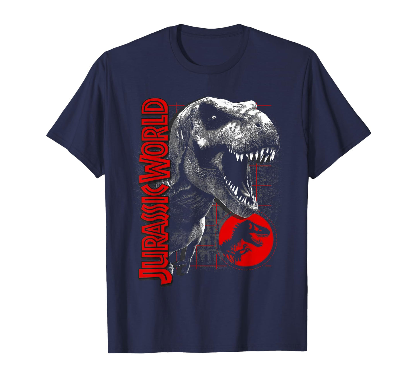 Jurassic World T-Rex Grid Background Logo Graphic T-Shirt T-Shirt
