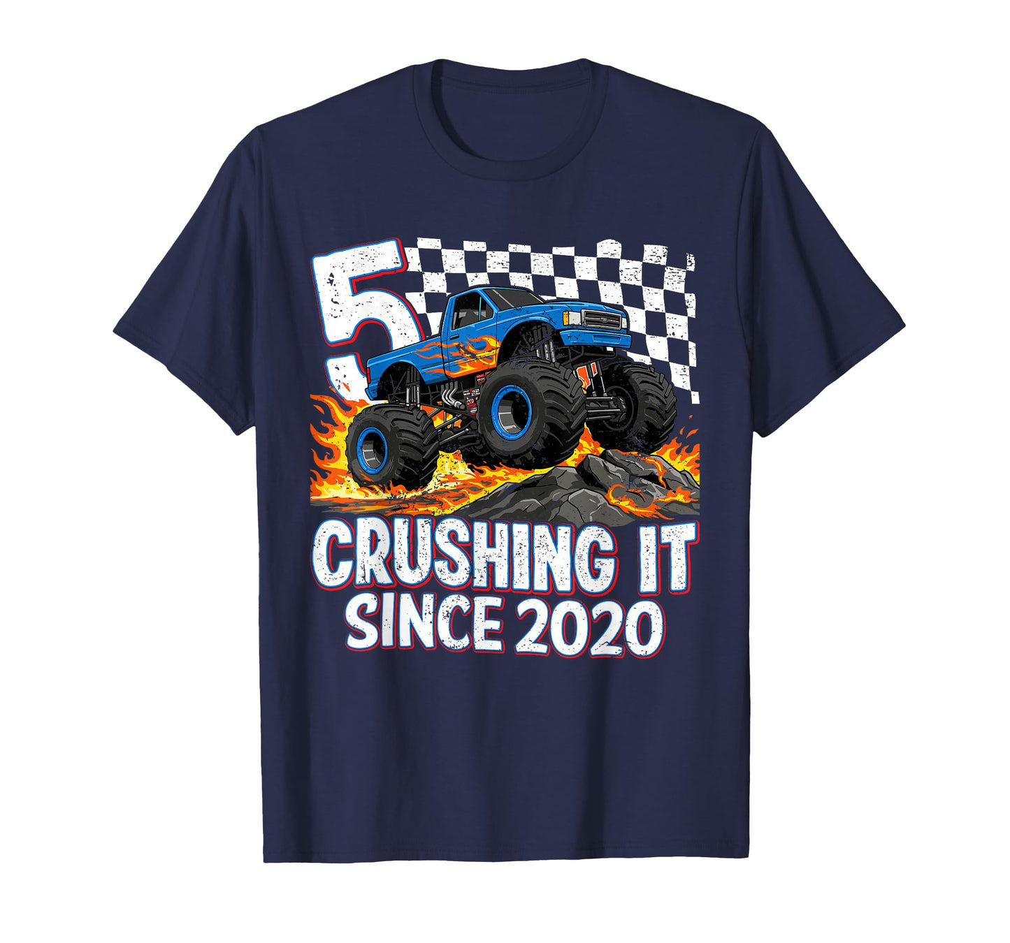 5th Birthday Monster Truck 5 year Old Boys Party Born 2020 T-Shirt