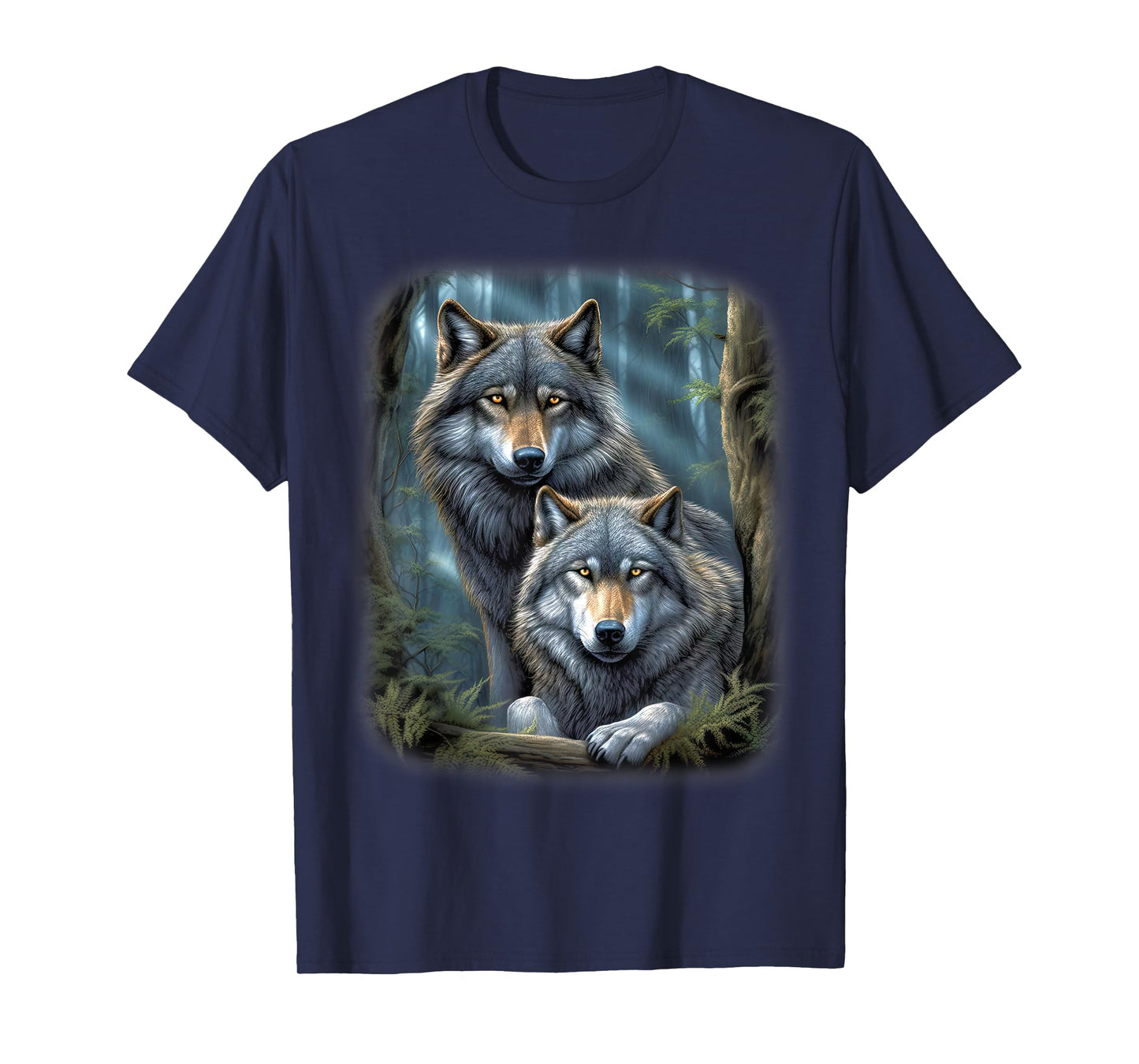Wolf Wolves in Forest by Night Moon Fantasy Art Wildlife T-Shirt