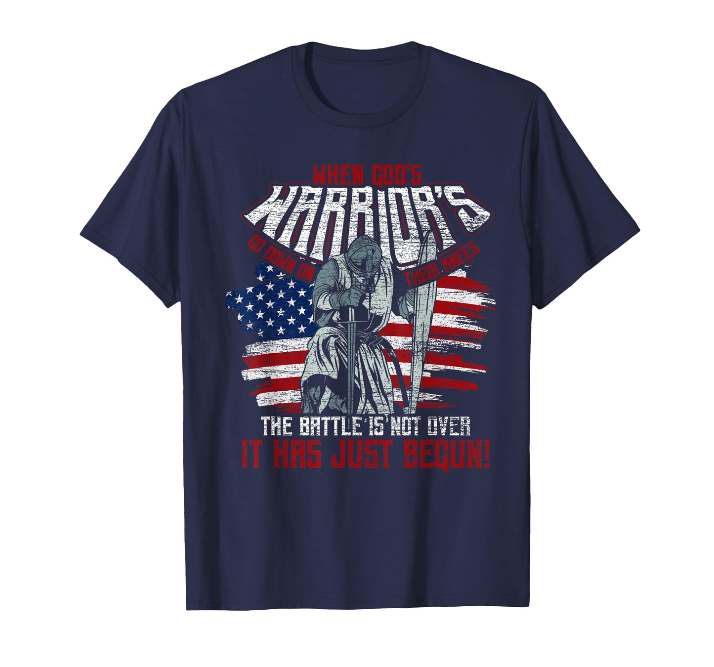 USA Flag When Gods Warriors Go Down On Their Knees Jesus T-Shirt