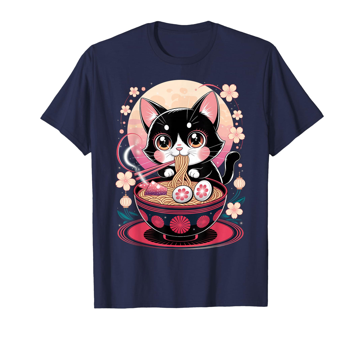 Japanese Anime Cat Ramen Kawaii Cat Eating Noodles T-Shirt