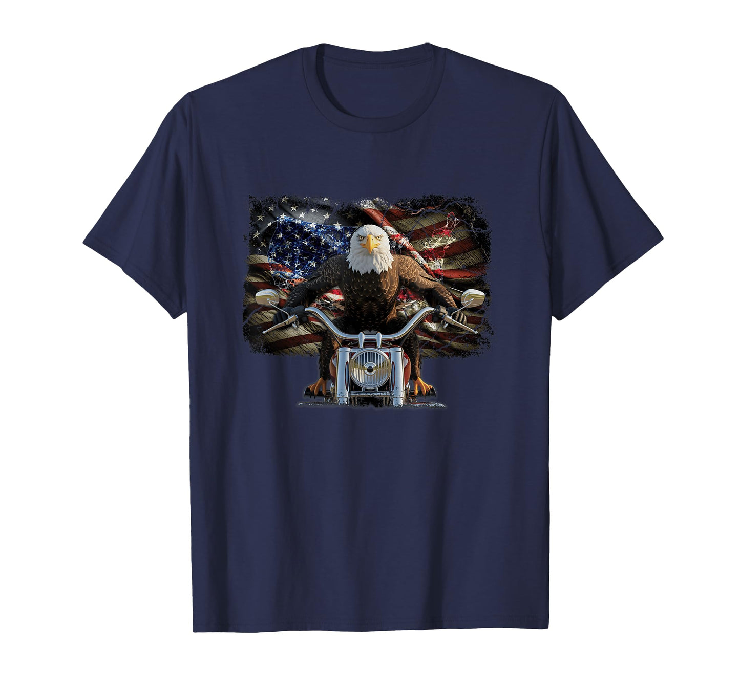 American Flag Eagle Riding Motorcycle Biker USA Patriot T-Shirt