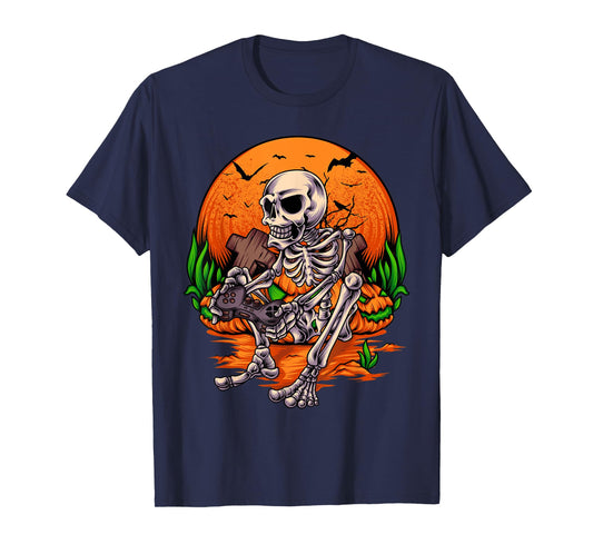 Halloween Shirts For Boys Kids Men Skeleton Gaming Gamer T-Shirt