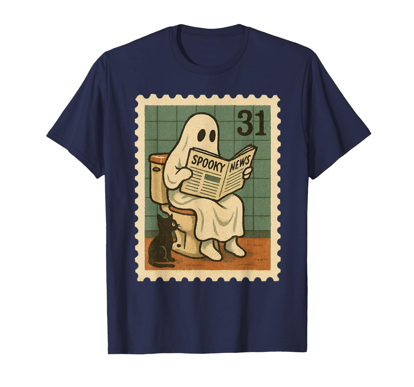 Funny Ghost Halloween Postage Stamp Design T-Shirt