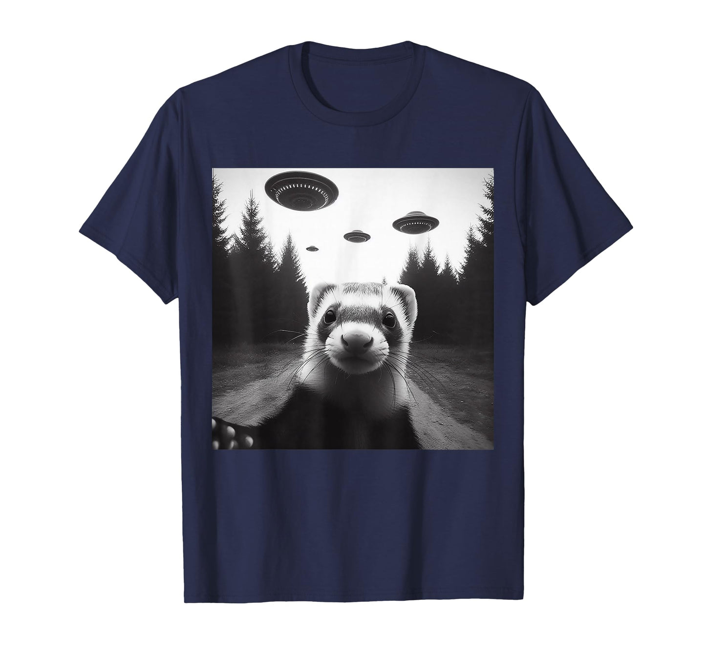 Ferret Selfie With Alien UFO Funny Gifts For Men Women Kid T-Shirt