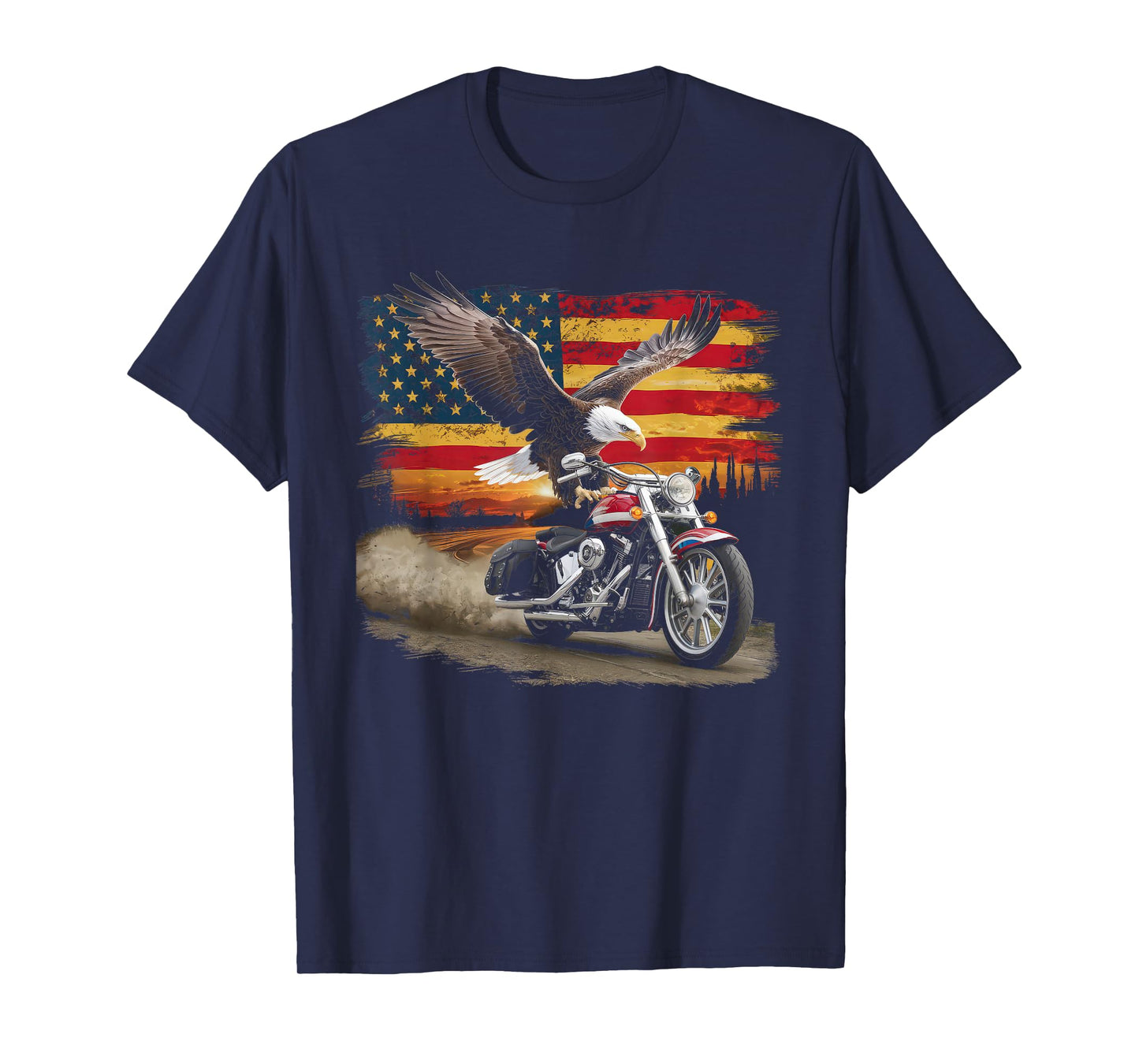 American Flag Motorcycle Tshirt USA Flag Biker Retro T-Shirt