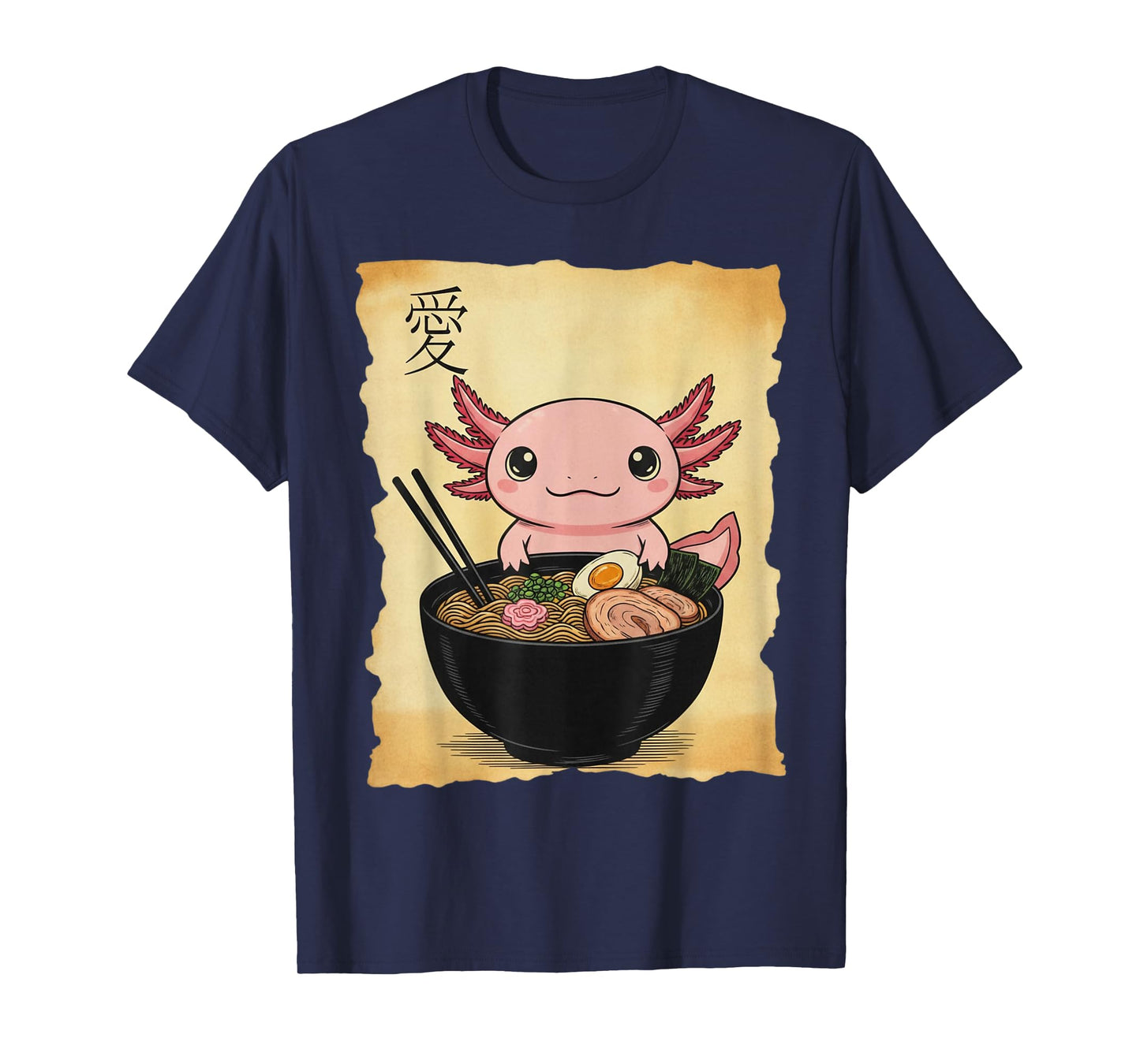 Cute Axolotl Eating Ramen Graphic Tee Japanese Kawaii Anime T-Shirt