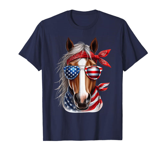 Horse 4th of July Shirt Men Boys Horse American USA Flag T-Shirt