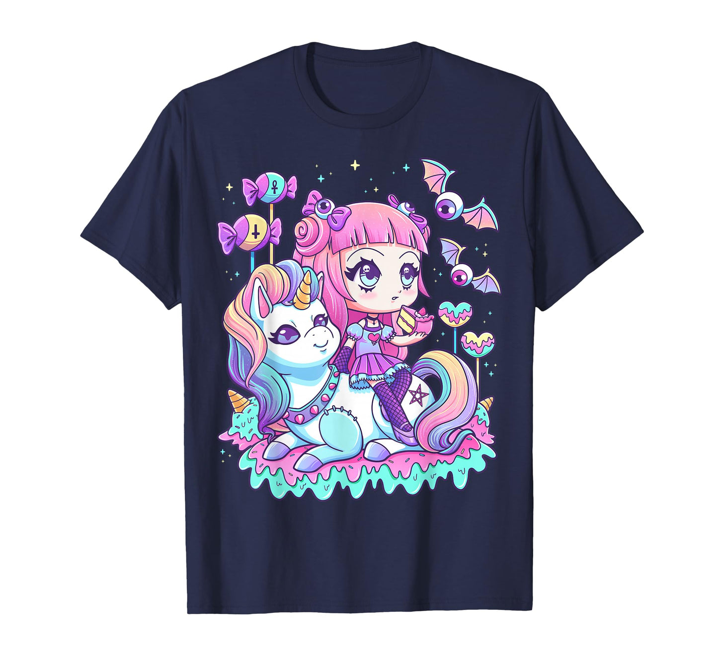 Pastel Goth Cute Creepy Girl Unicorn Kawaii Menhera Witchy T-Shirt Small