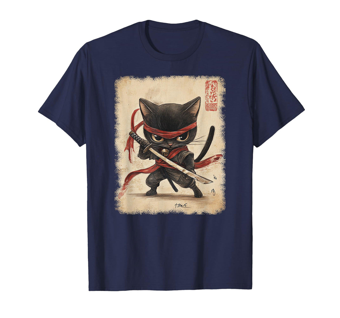 Japanese Samurai Kitten Kawaii Ninja Cat T-Shirt