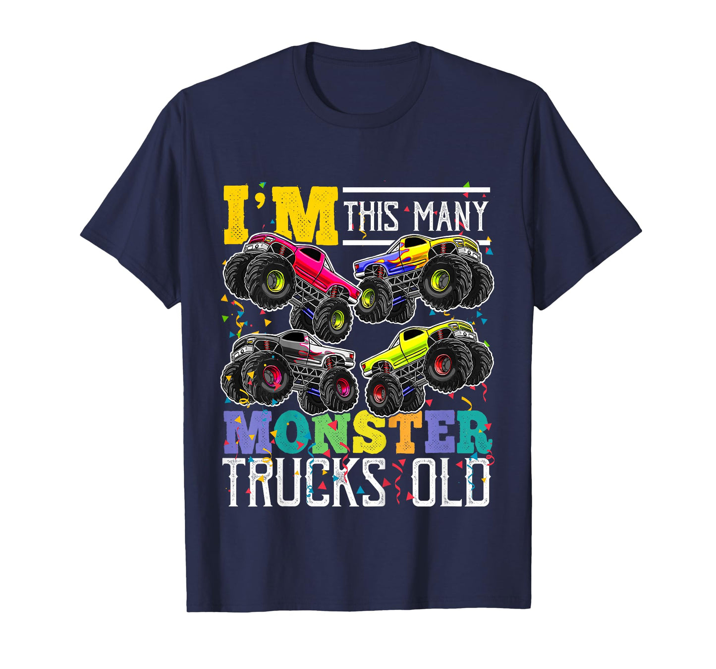 Kids I'm This Many Monster Trucks Old 4th Birthday Shirt Boy Gift T-Shirt