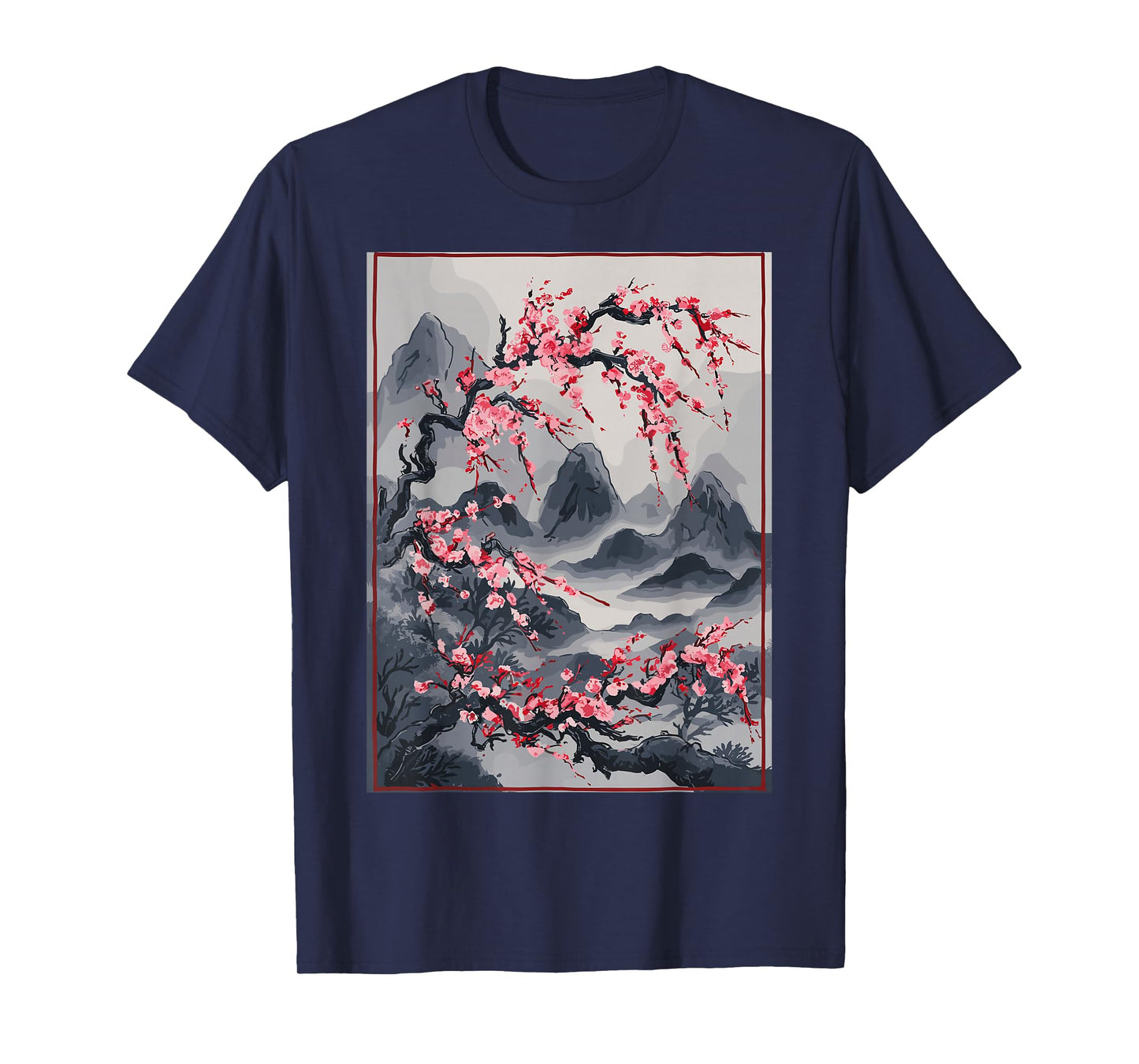 Vintage Cherry Blossom Landscape - Japanese Graphical Art T-Shirt