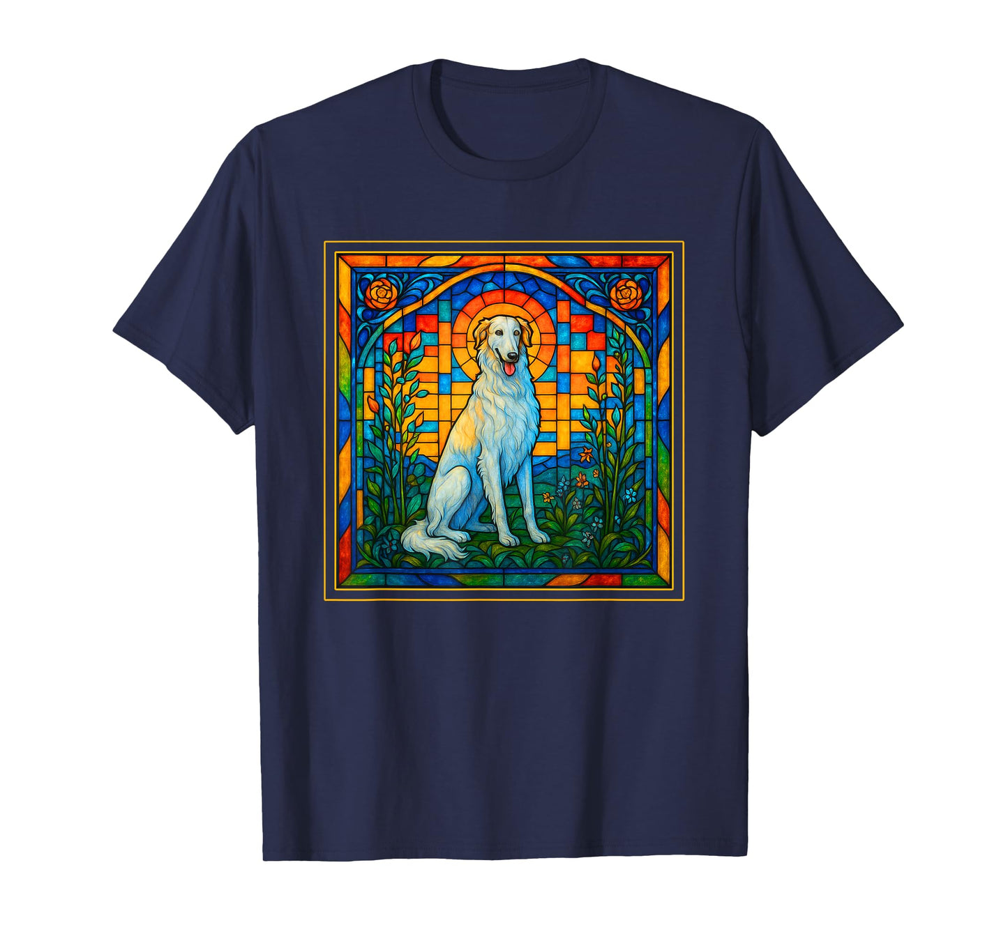 Borzoi Dog Lover Stained Glass Russian Wolfhound Mom T-Shirt