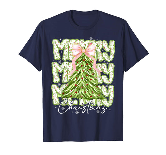 Merry Christmas Coquette Bow Tree Xmas Holiday Girl Women T-Shirt