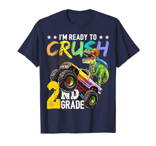 Crush 2nd Grade Dinosaur Monster Truck Back to School Boys T-Shirt