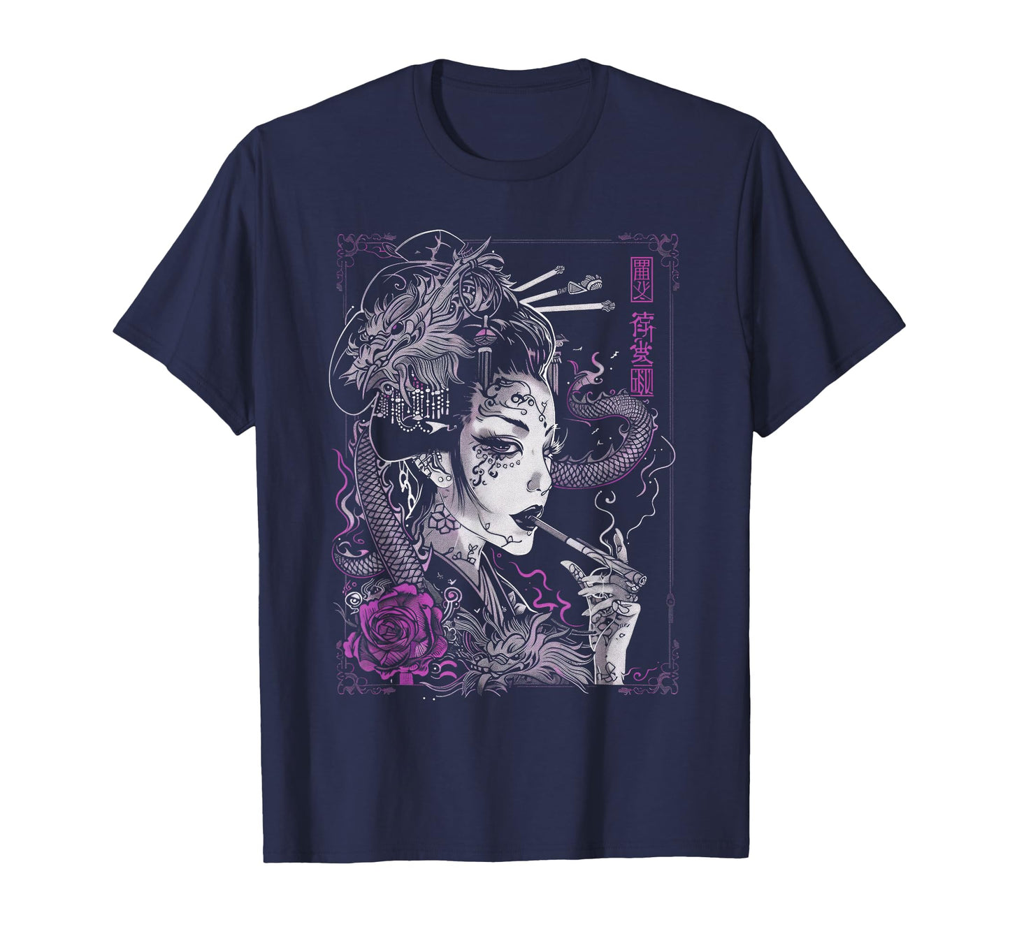 Anime Japanese Goth Cyberpunk City Geisha Art Vintage Purple T-Shirt