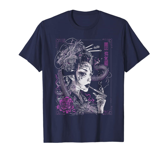 Anime Japanese Goth Cyberpunk City Geisha Art Vintage Purple T-Shirt