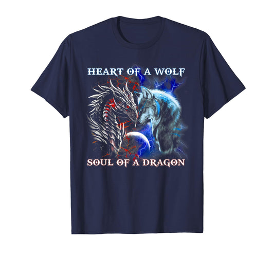 Heart of Wolf Soul of a Dragon - Cool Dragon - Wolf Warrior T-Shirt