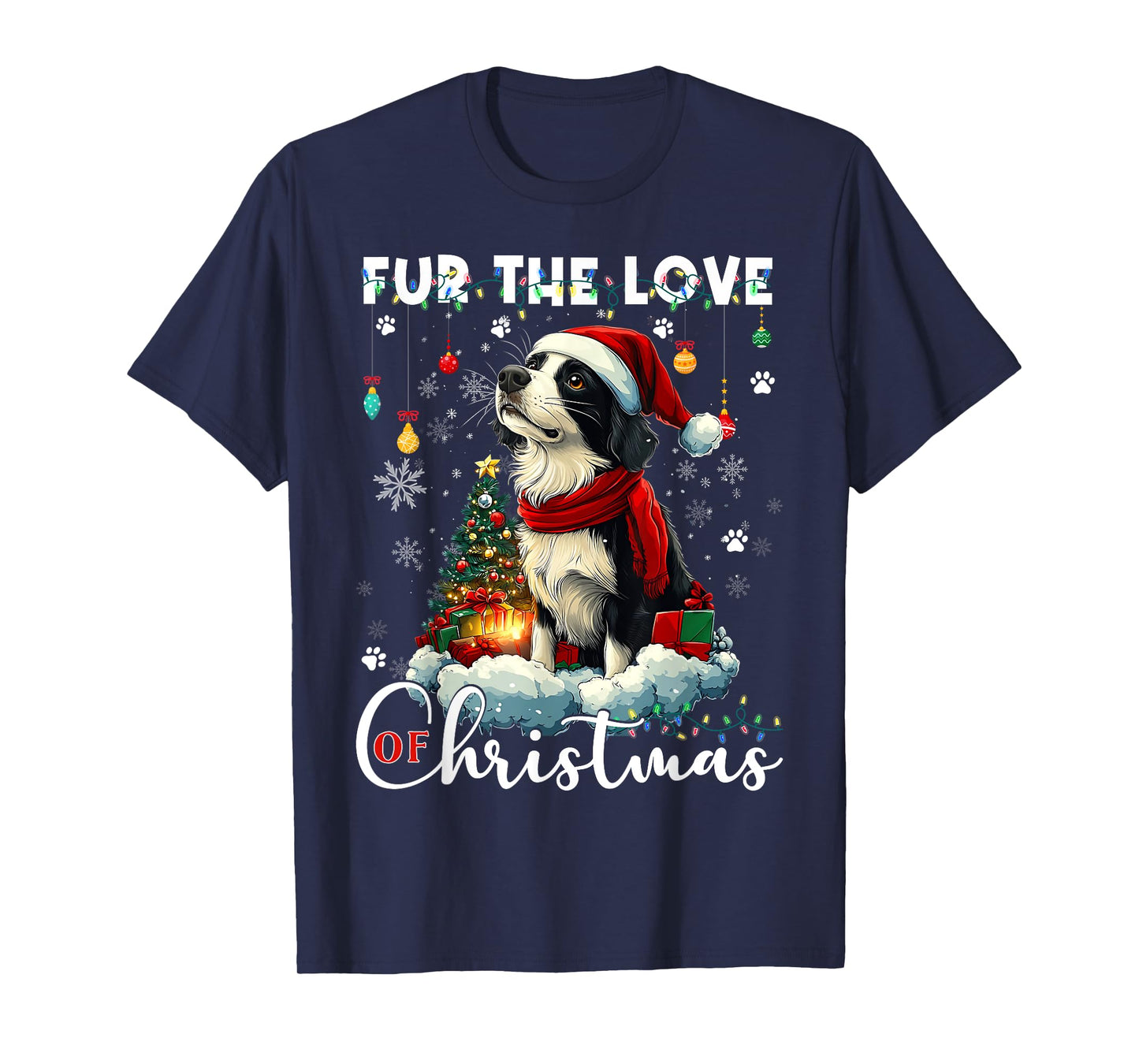 Border Collie Christmas Tree Decorations Dog Lover Xmas Men Women Kids T-Shirt