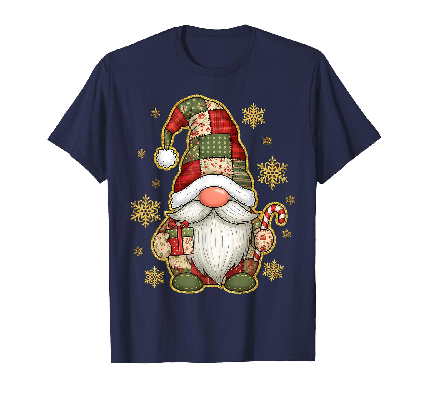 Patchwork Gnomes Merry Christmas Candy Cane Xmas Men Women T-Shirt