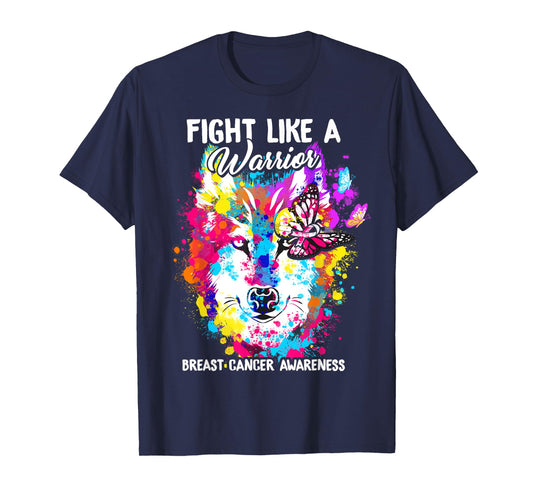 Fight Like A Warrior Breast Cancer Awareness Wolf Butterfly T-Shirt