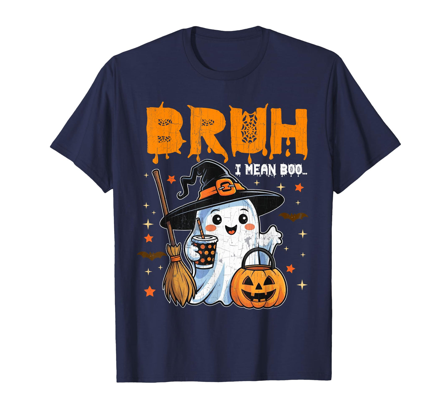 Bruh I Mean Boo Trick Or Treat Halloween Ghost Boy Girl Kids T-Shirt