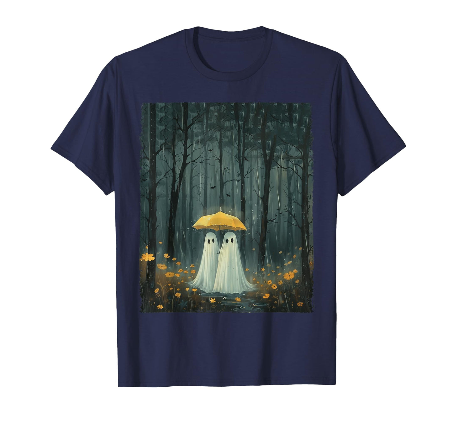 Floral Ghost Holds Umbrella Couple Spooky Season Women Men T-Shirt