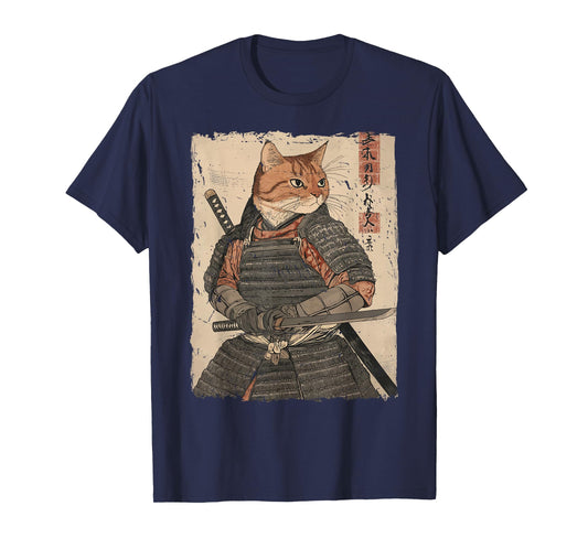 Samurai Cat Warrior Japanese Ukiyo-e Artwork Cat Samurai T-Shirt