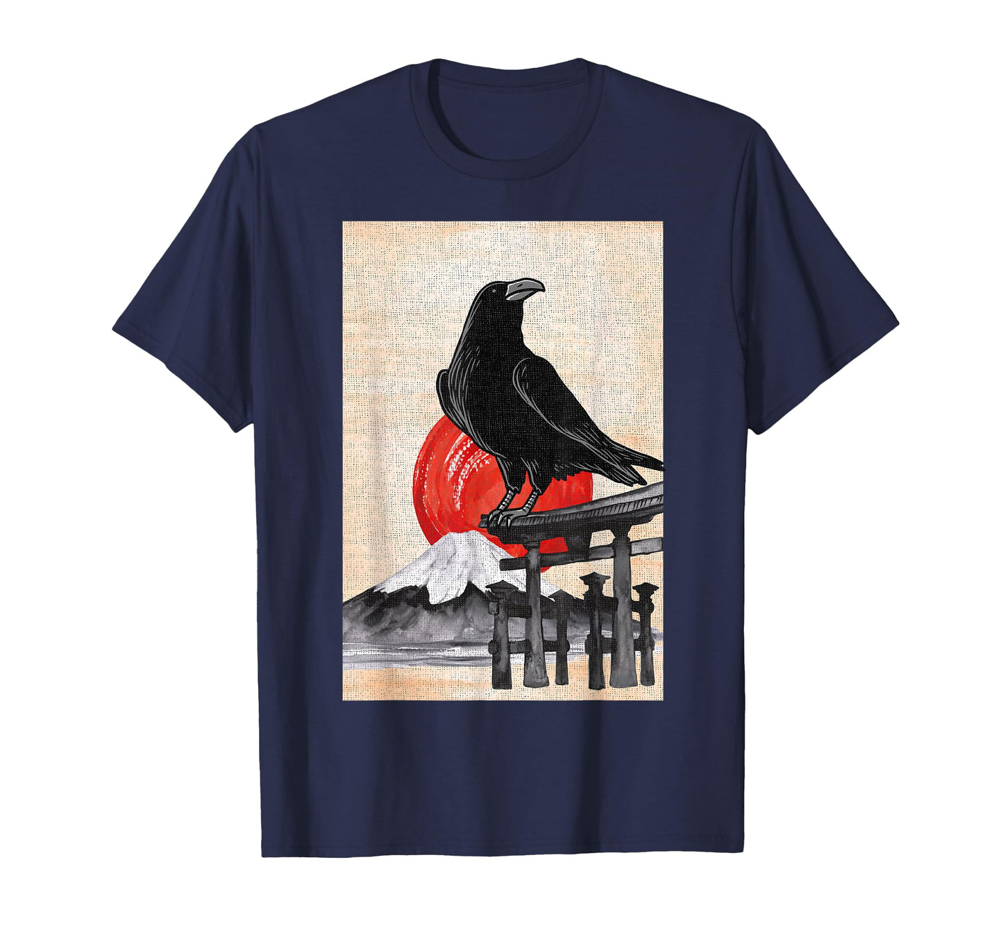 Japanese Style Red Moon Raven Graphic Black Crow Occult Goth T-Shirt