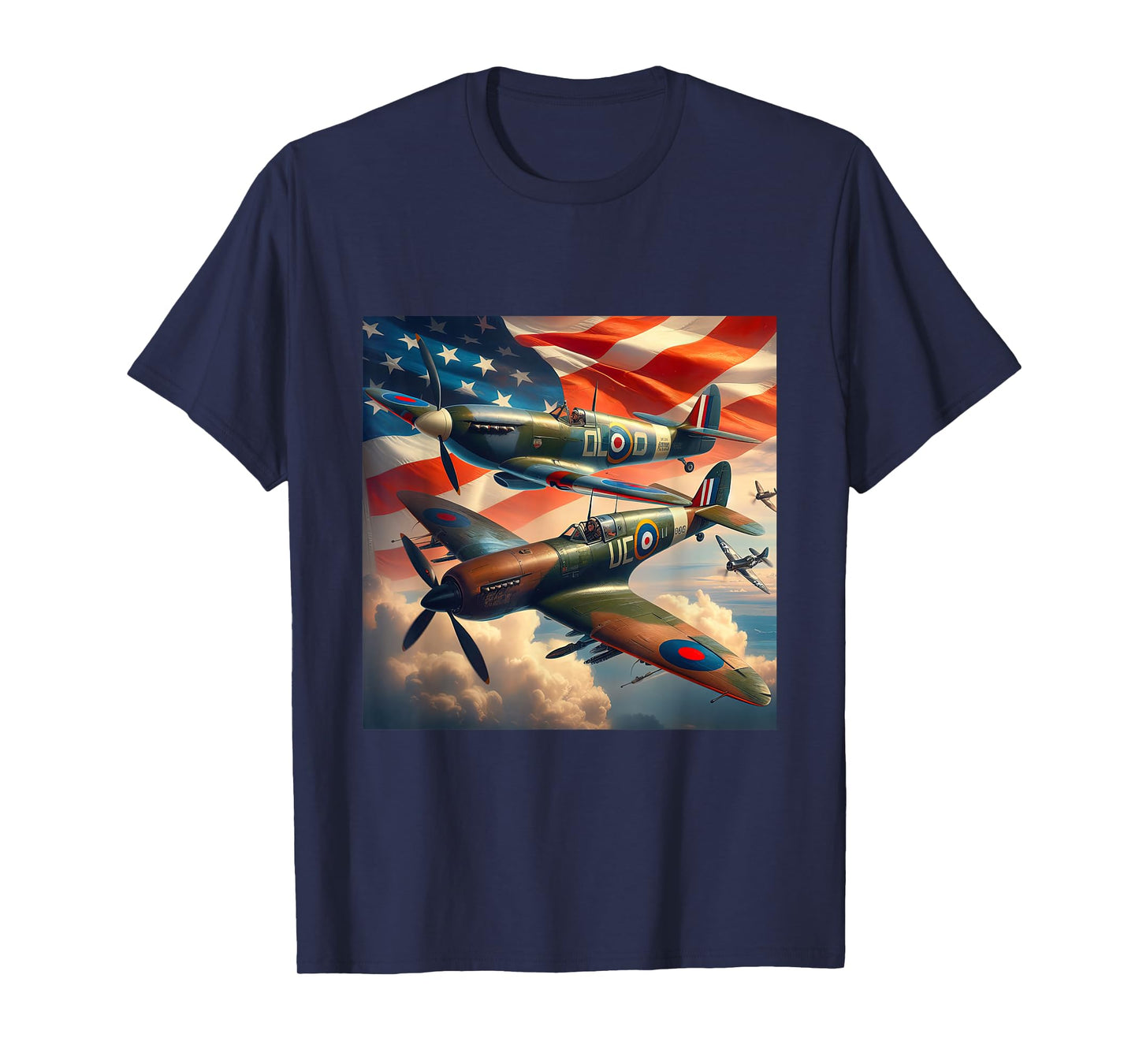 Spitfire F4U Corsair WW2 Airplanes US Flag T-Shirt