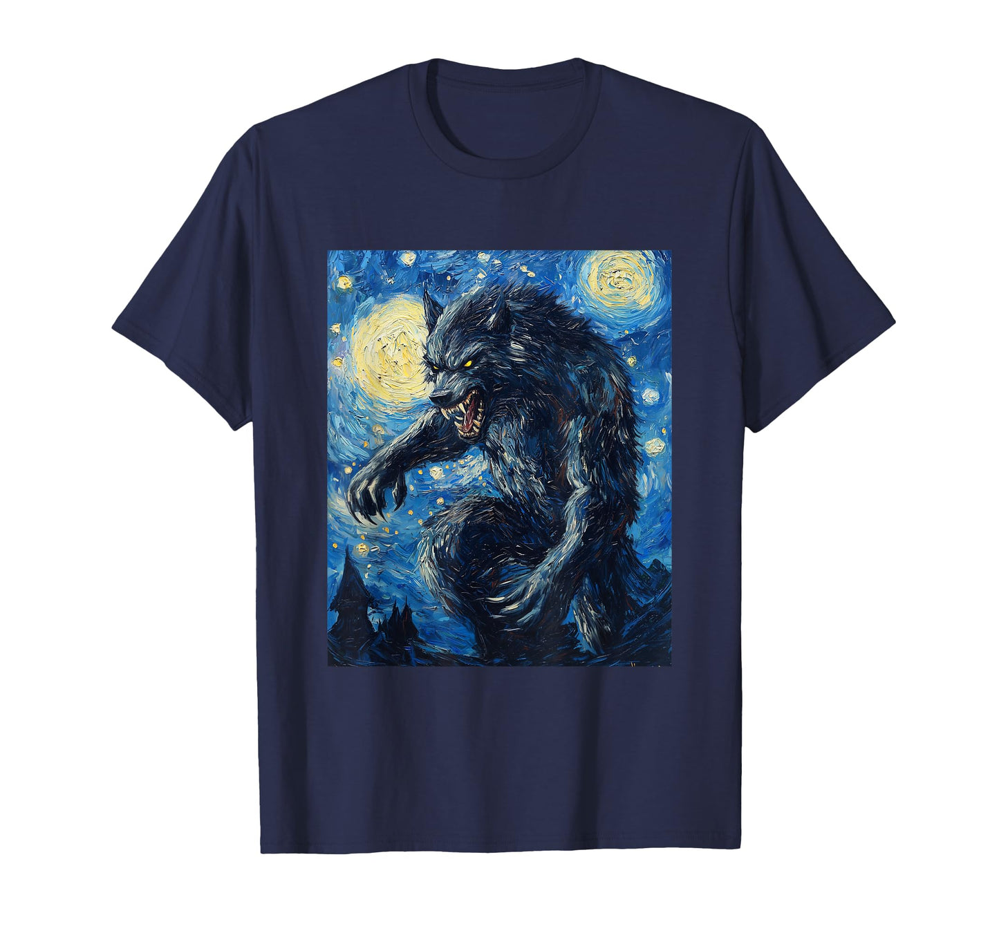 Werewolf Wolf Wolves - Van Gogh Style - Starry Night Graphic T-Shirt