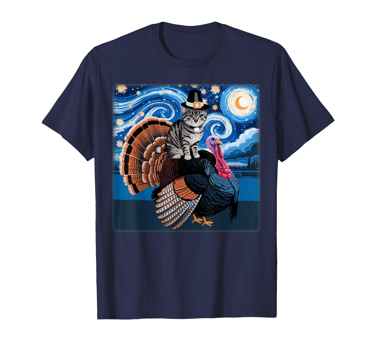 Thanksgiving Cat Pilgrim Turkey Custome Meow Cat Ride Turkey T-Shirt