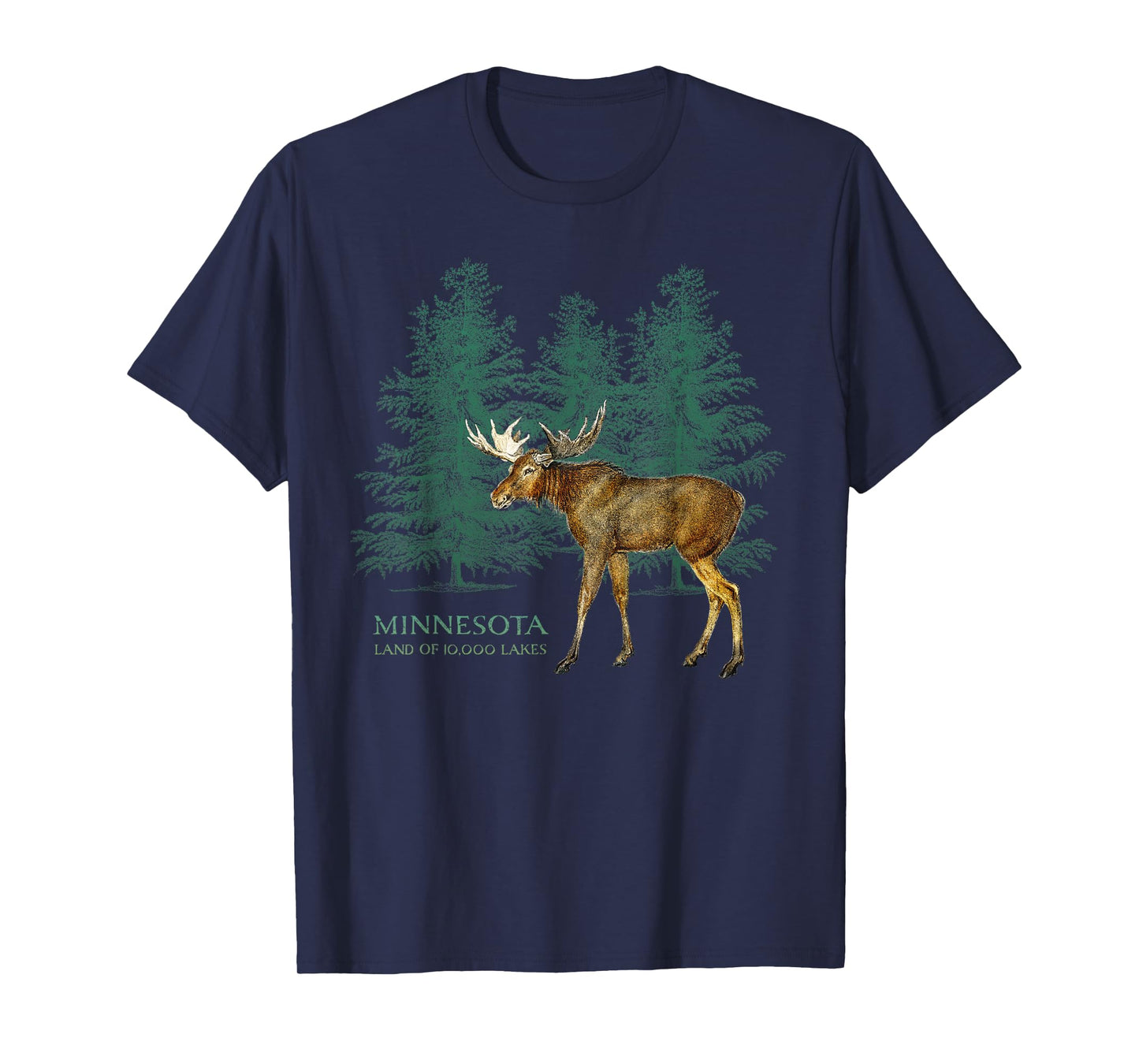 Minnesota Land of 10,000 Lakes Vintage Moose Tree Silhouette T-Shirt